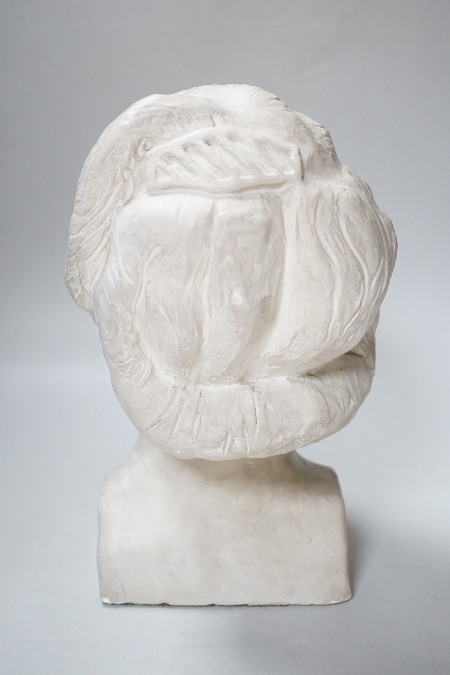 A plaster bust, artist who created St Mary de Haura glass windows, 25cm high